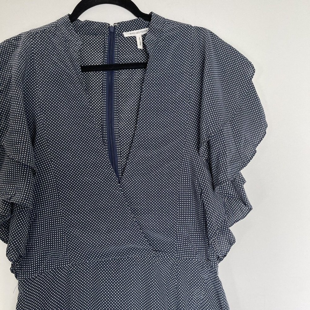 Anthropologie Avec les Filles Dress Women Medium Blue Polka Dot Ruffle Pockets - Picture 4 of 12
